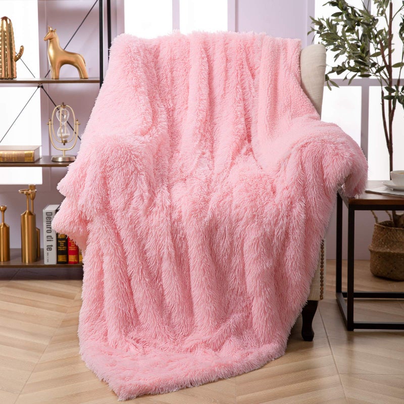 ST. BRIDGE Faux Fur Throw Blanket, Super Soft Lightweight Shaggy Fuzzy Blanket Warm Cozy Plush Fluffy Decorative Blanket for Couch,Bed, Chair(50"x60", Pink) - Image 1